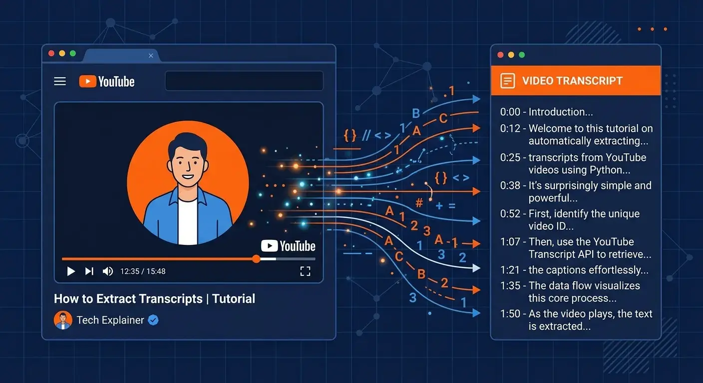 YouTube's native Show transcript panel open beside a video